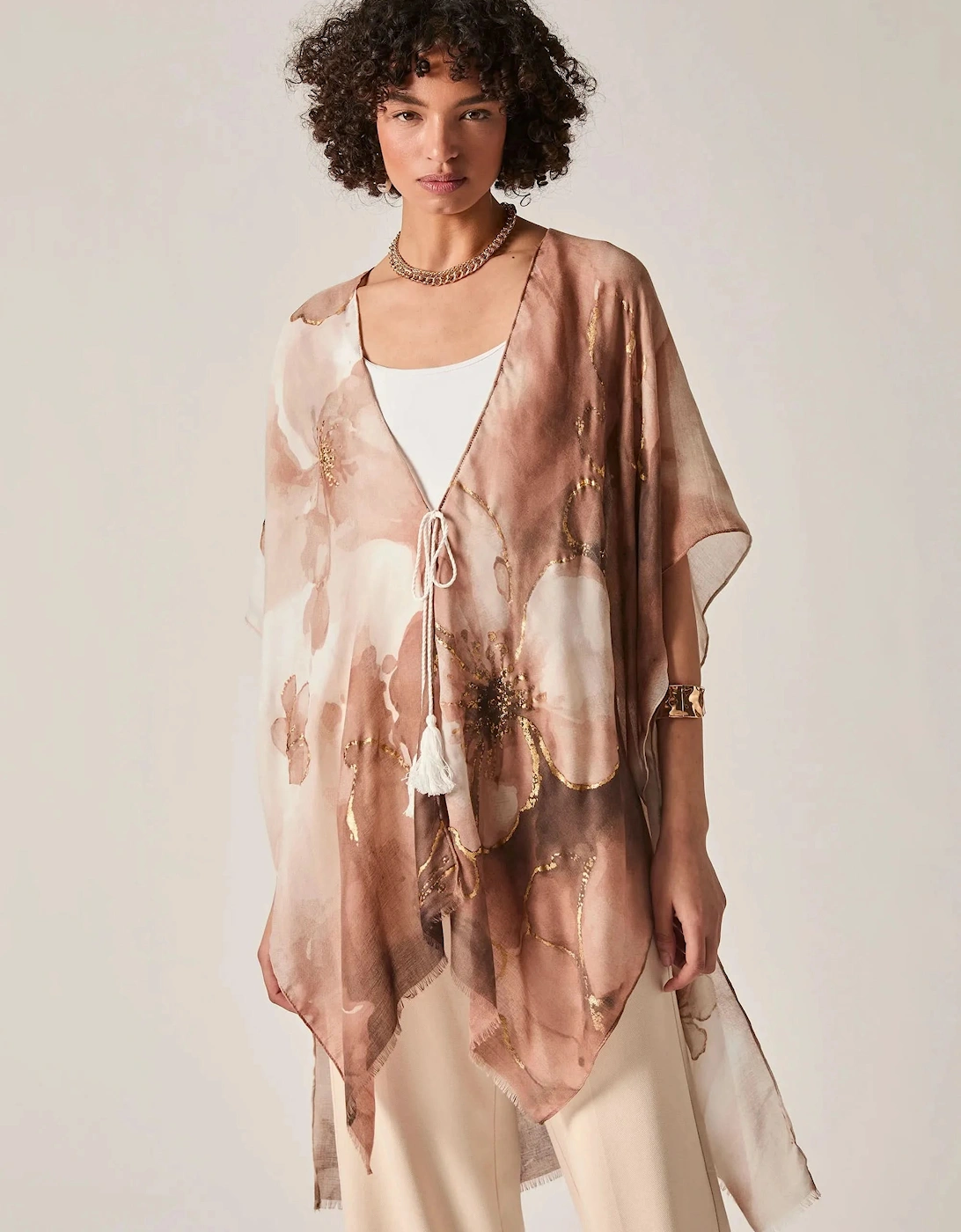 Beige Watercolour Floral Kaftan