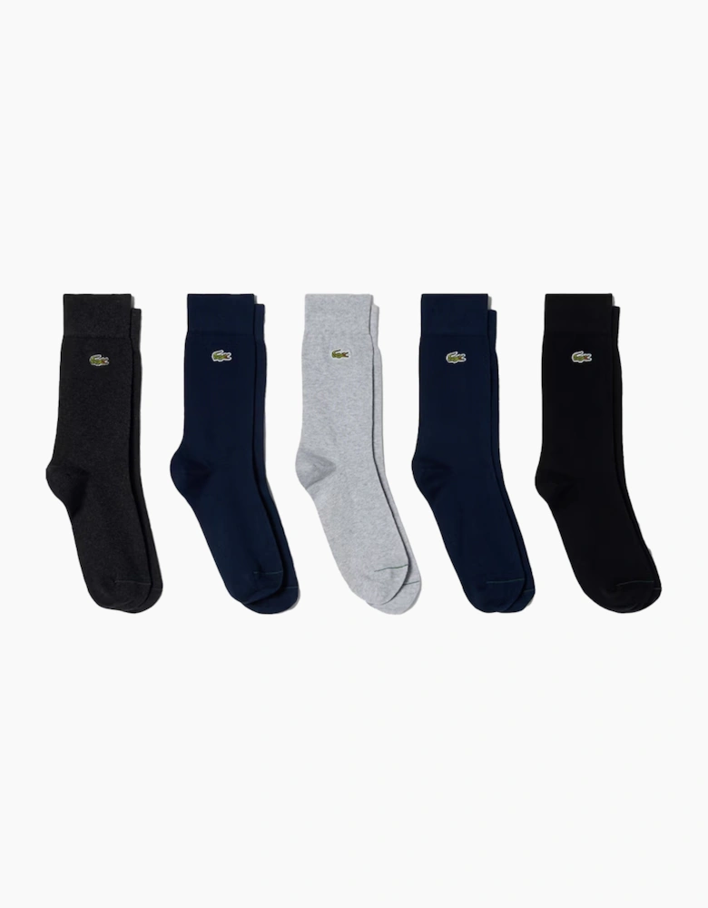 Lacoste Organic Stretch Cotton 5 Pack Socks Navy/Grey/Black