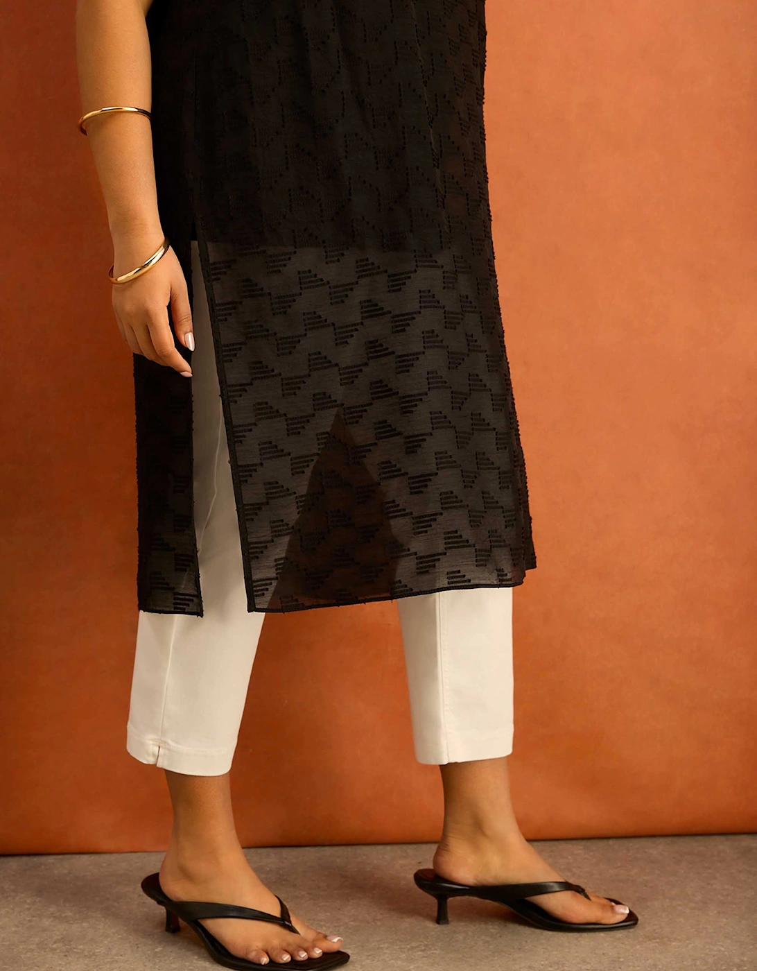 Black Geo Jacquard Side Split Tunic