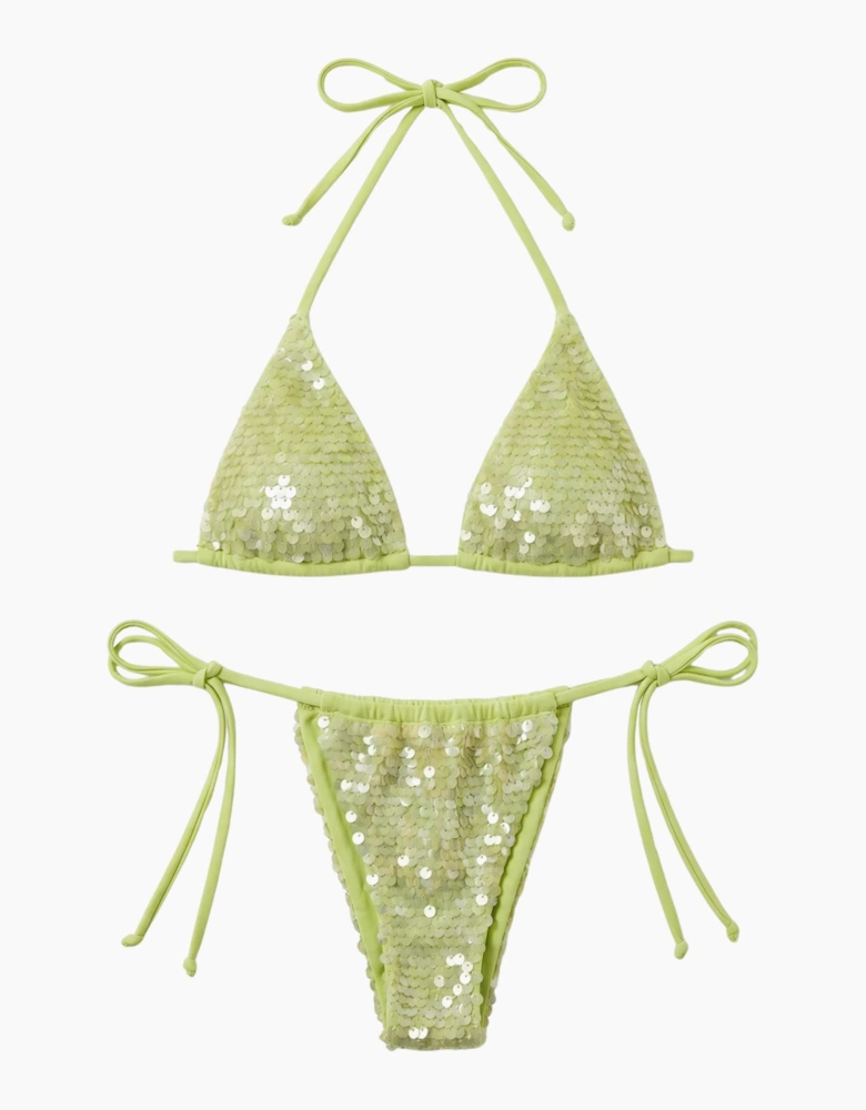 Sienna Sequin Embroidery Bikini Bottom - Green