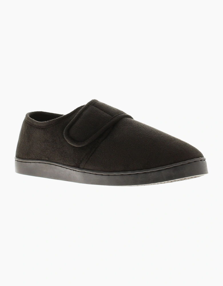 Oakdale Mens Full Slipper Extra Wide Touch Fastening Wayne black UK Size
