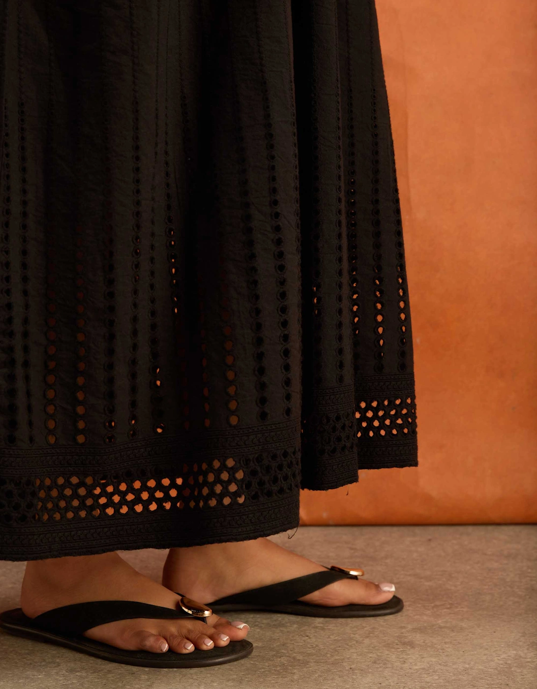 Petite Black Shirred Broderie Midi Dress