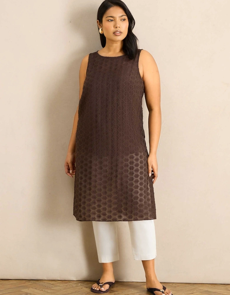Brown Geo Jacquard Side Split Tunic