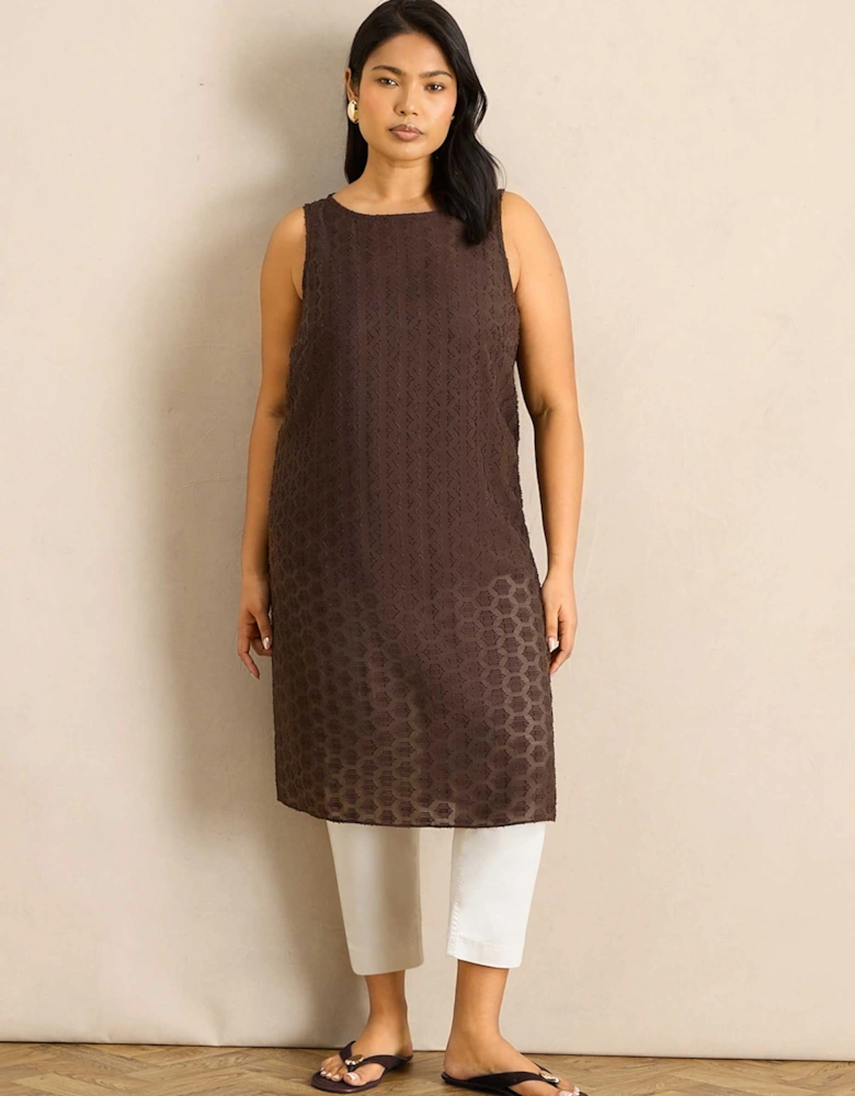 Brown Geo Jacquard Side Split Tunic