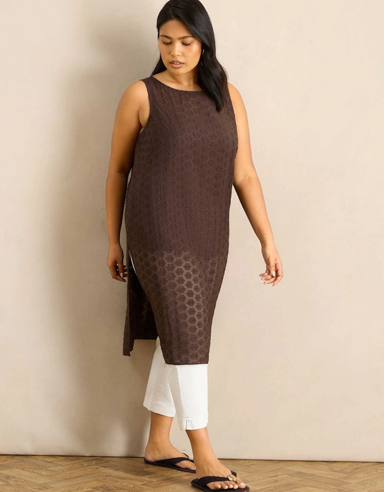 Brown Geo Jacquard Side Split Tunic