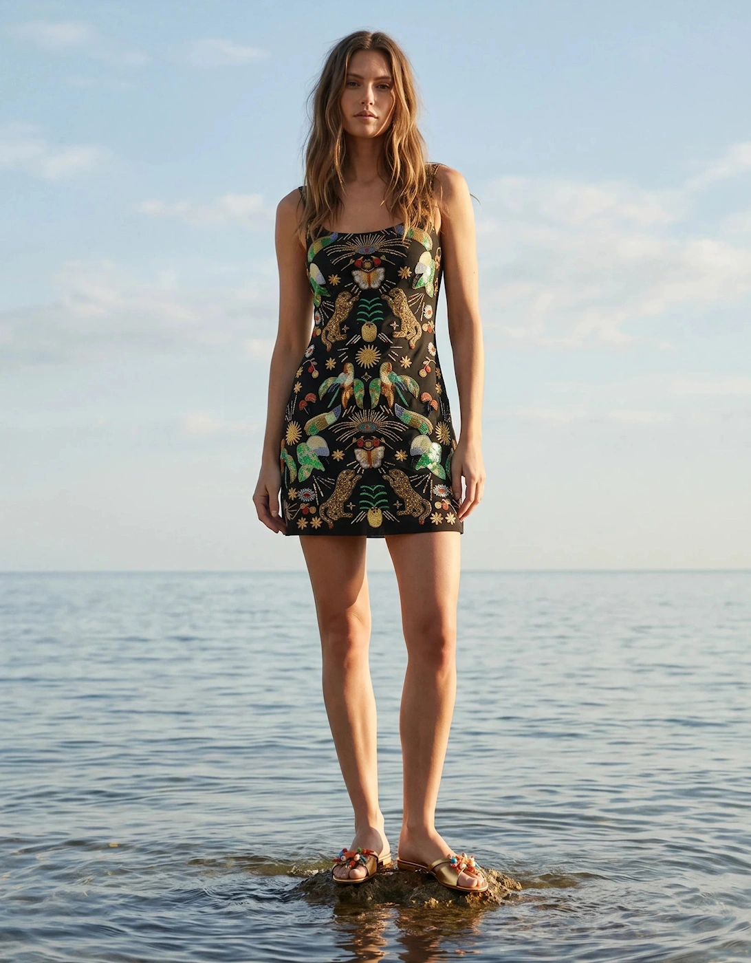 Aurelia Embroidered Luxury Mini Dress Black