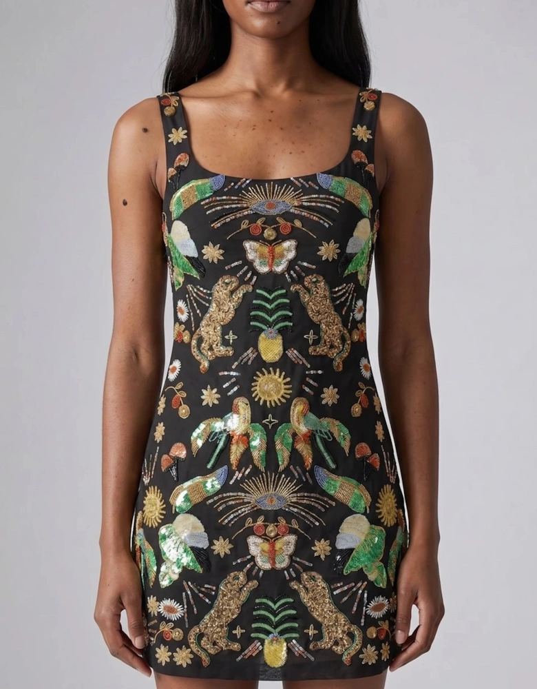 Aurelia Embroidered Luxury Mini Dress Black