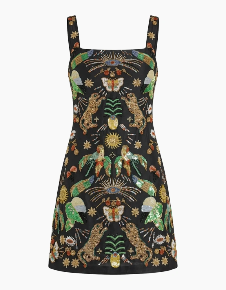Aurelia Embroidered Luxury Mini Dress Black