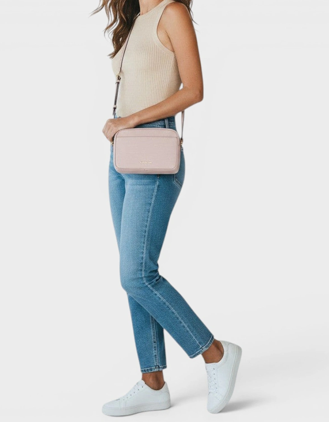 Pebbled Leather Camera Crossbody Bag Rose