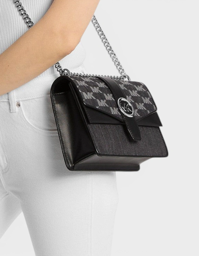 Greenwich Small Logo Jacquard Denim Crossbody Bag Black Noir