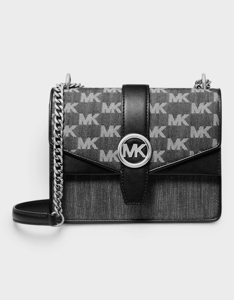 Greenwich Small Logo Jacquard Denim Crossbody Bag Black Noir