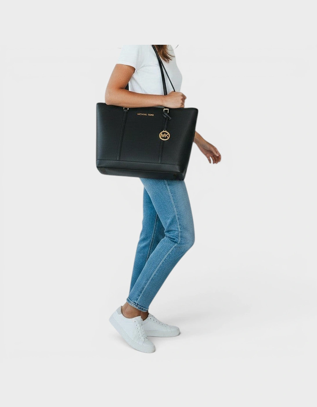 Jet Set Travel Large Saffiano Leather Tote Bag Black