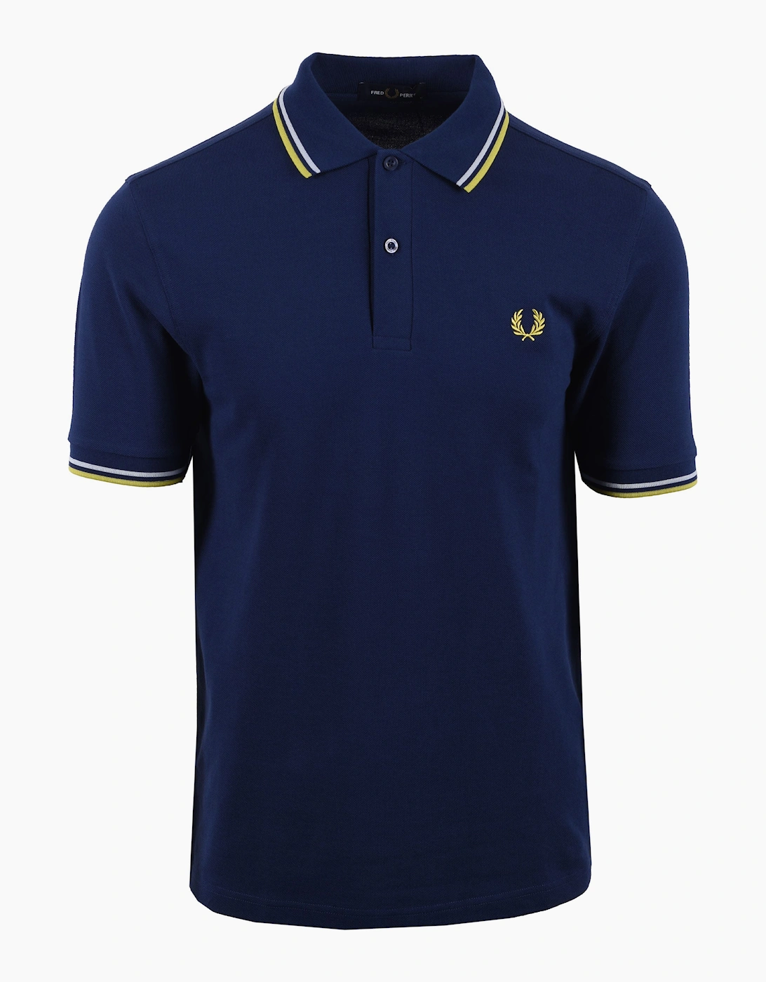 Fred Perry Men's Navy Twin Tipped Polo /Dusky Blue/Citron  Size Xl