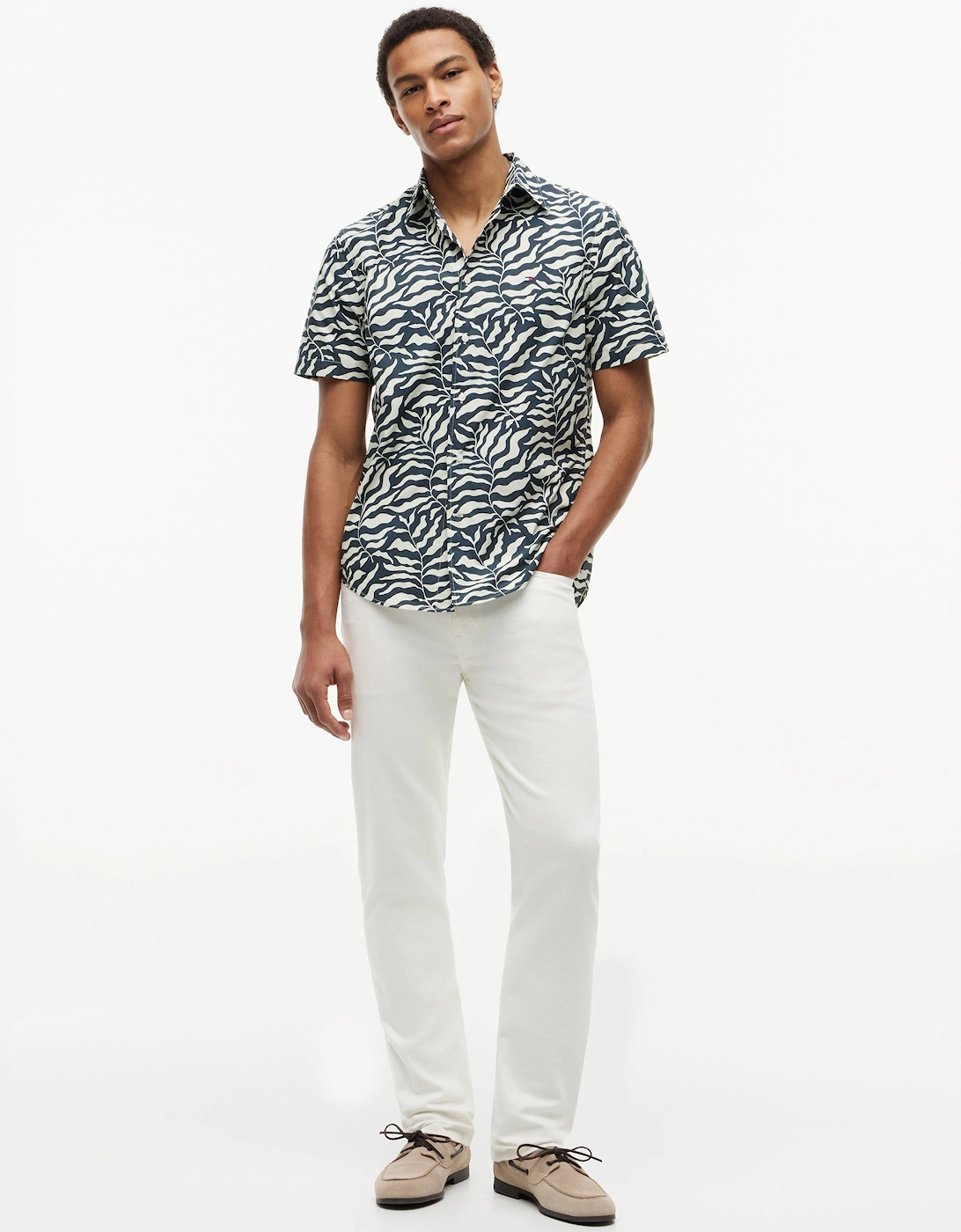 Tommy Hilfiger Papertouch Palm Mens Short Sleeve Shirt - Black/Allover