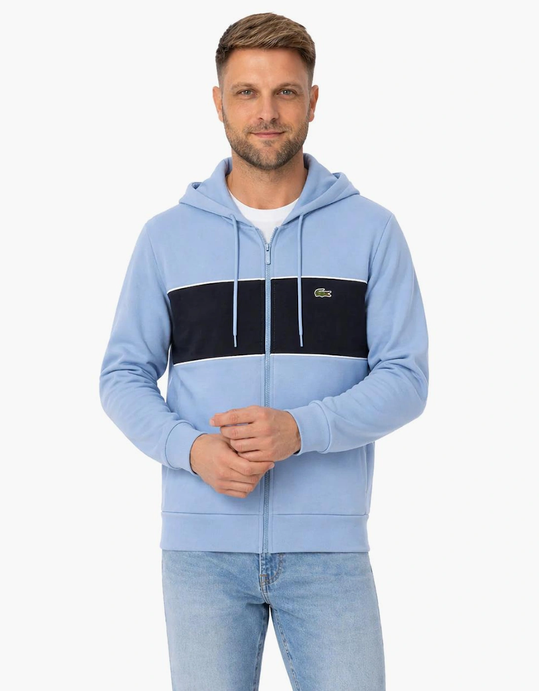 Lacoste Colour Block Zipped Hoodie Light Blue/Navy