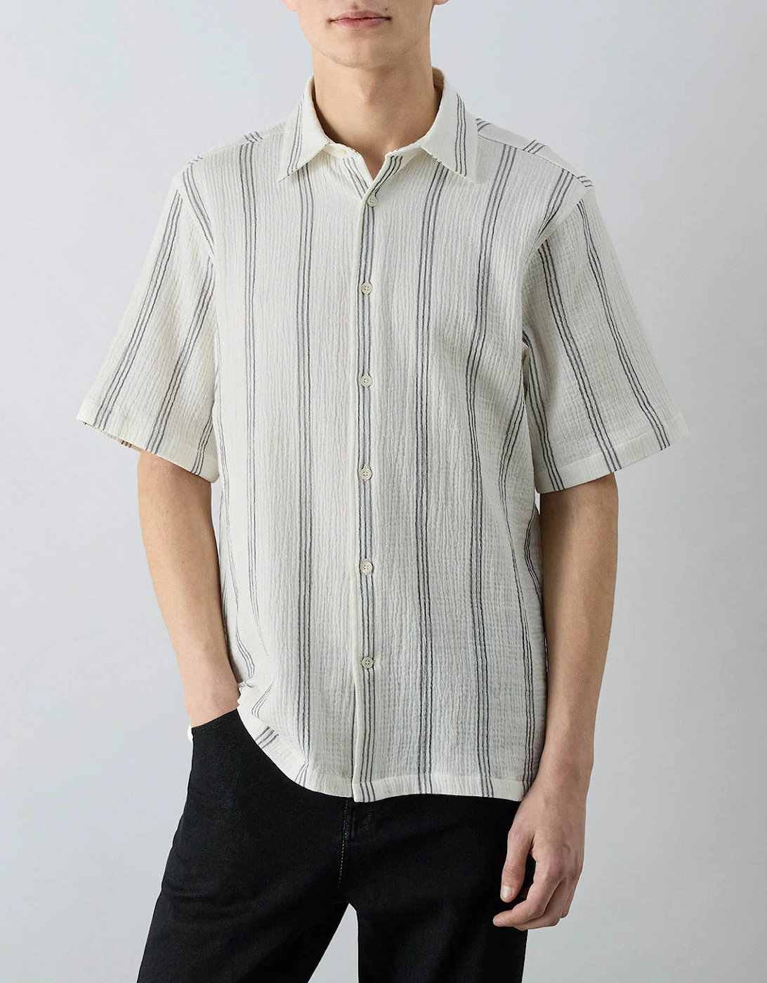 Oliver Sweeney Somerton Mens Striped Linen Shirt - Charcoal Stripe, 4 of 3