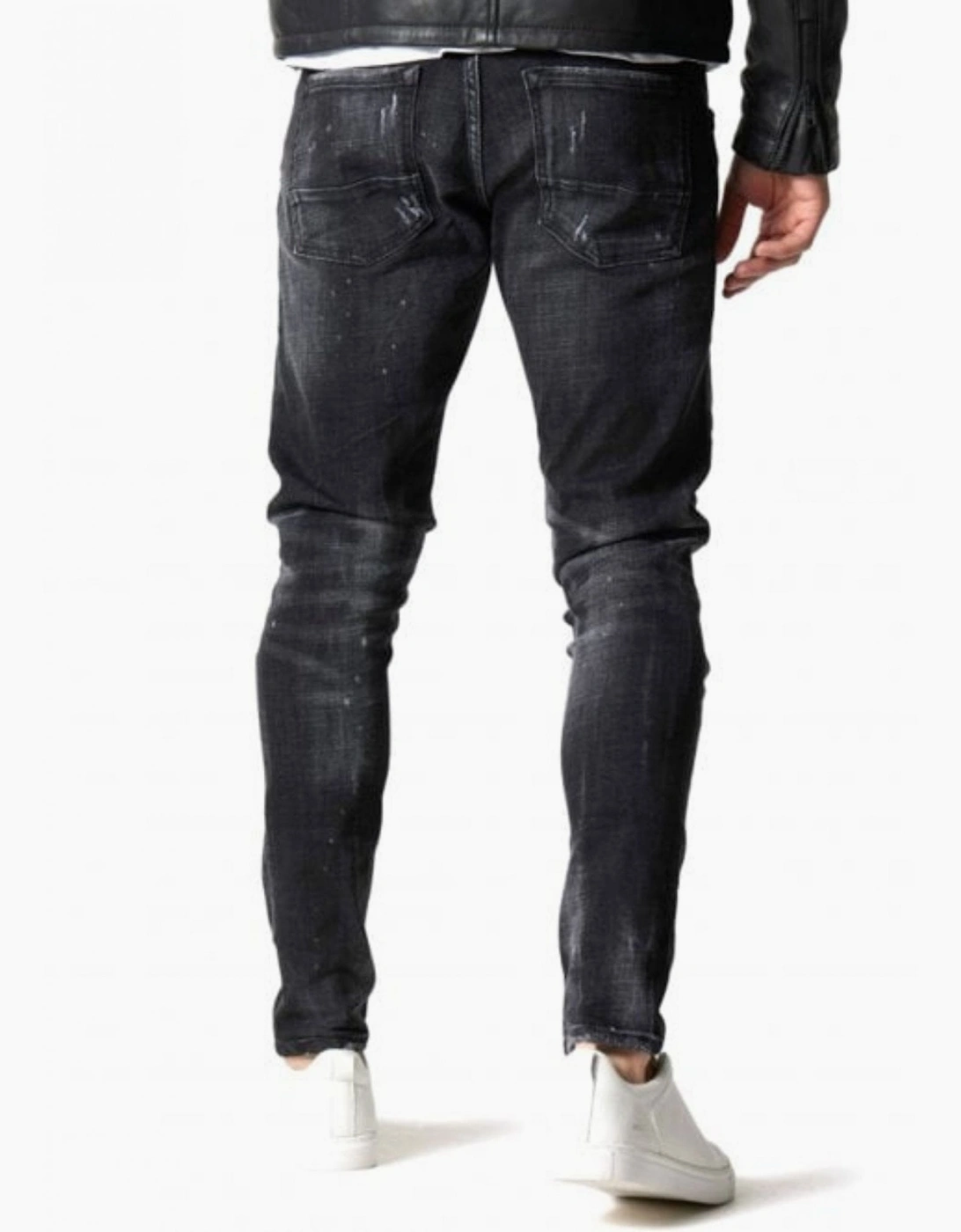 Deniro Slim Fit Ripped Paint Splatter Grey Jeans