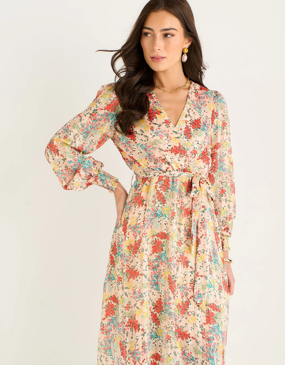 Multi Jacquard Chiffon Midi Dress