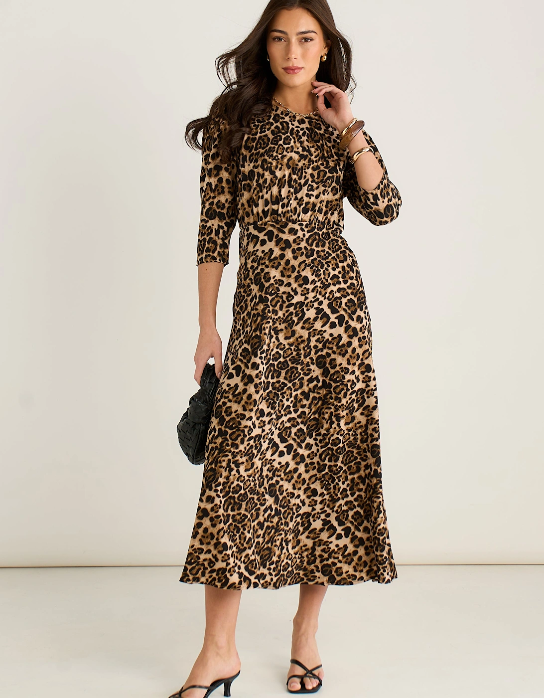 Brown Animal Print Satin Shift Midi Dress, 5 of 4
