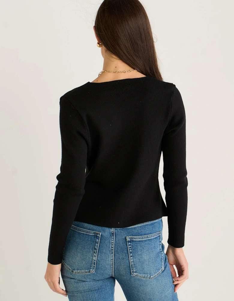 Black Button Wrap Compact Knit Cardigan