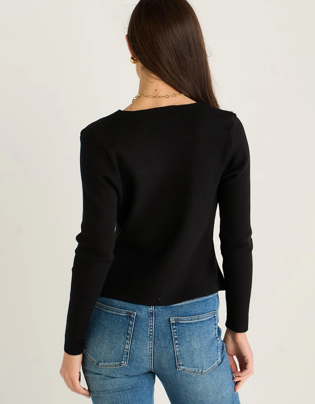 Black Button Wrap Compact Knit Cardigan