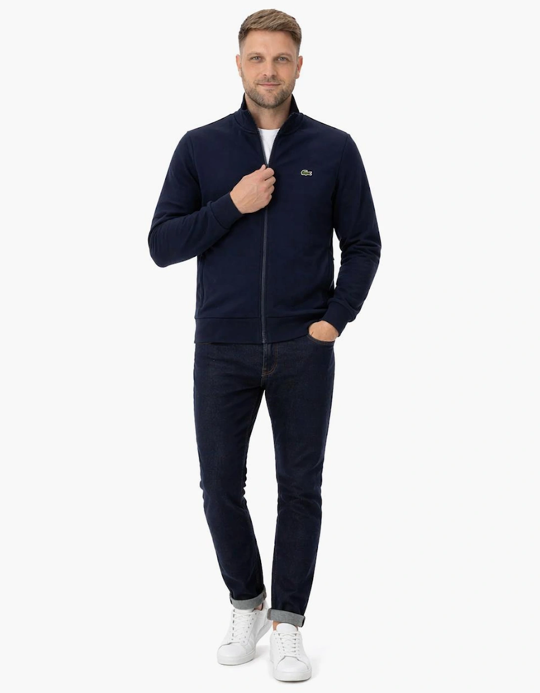 Lacoste Zip-Up High Neck Fleece Track Top Sweatshirt Midnight Blue