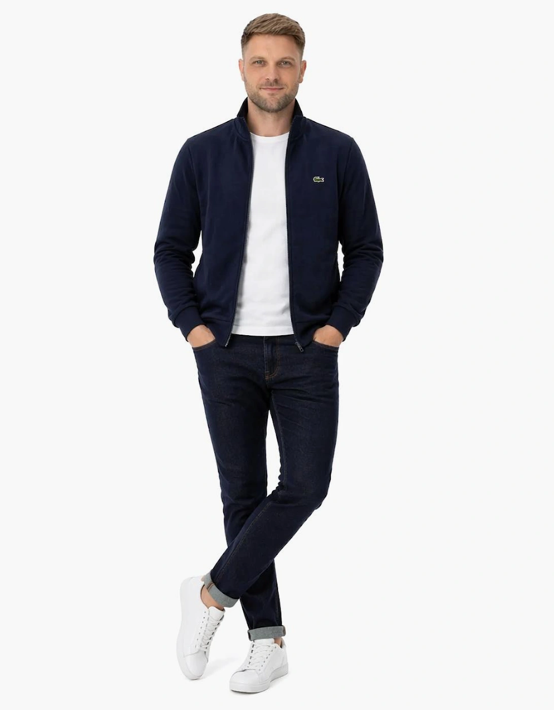 Lacoste Zip-Up High Neck Fleece Track Top Sweatshirt Midnight Blue