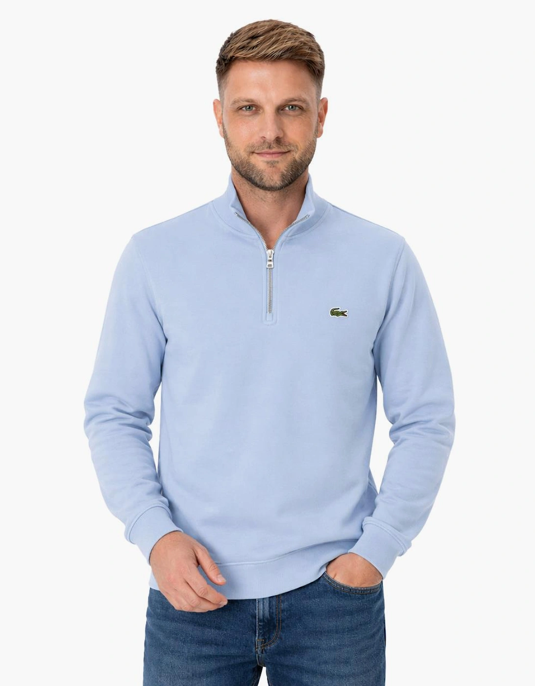 Lacoste Zip-Up High Neck Interlock Sweatshirt Light Blue