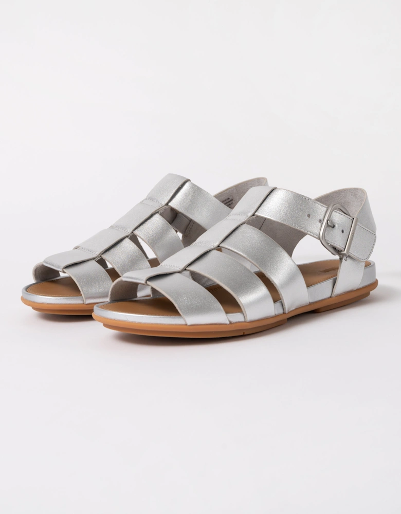 FitFlop Womens Gracie Leather Fisherman Sandals - Silver 011