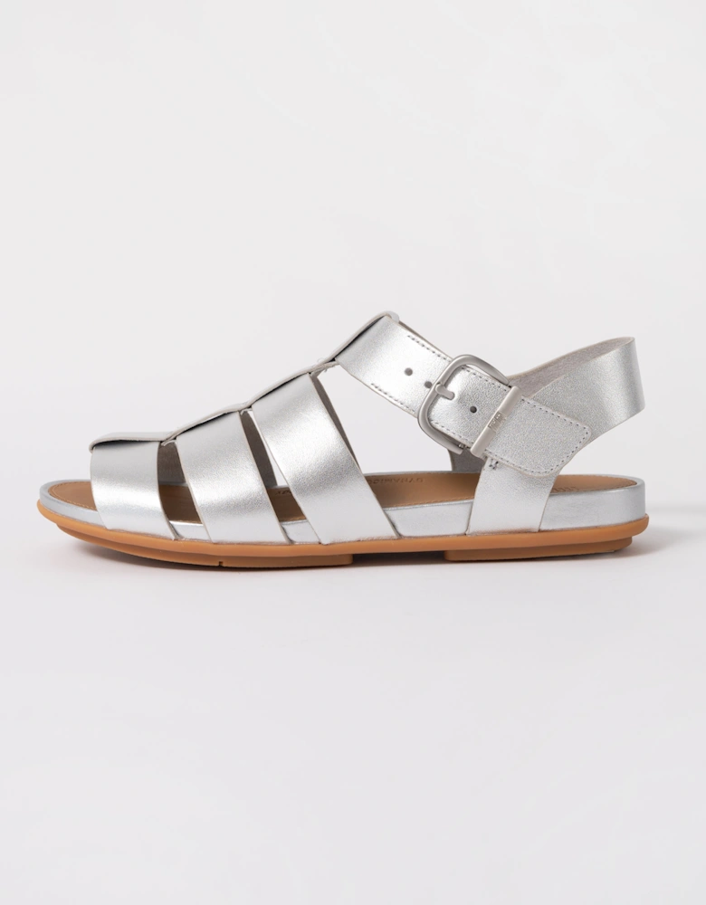 FitFlop Womens Gracie Leather Fisherman Sandals - Silver 011