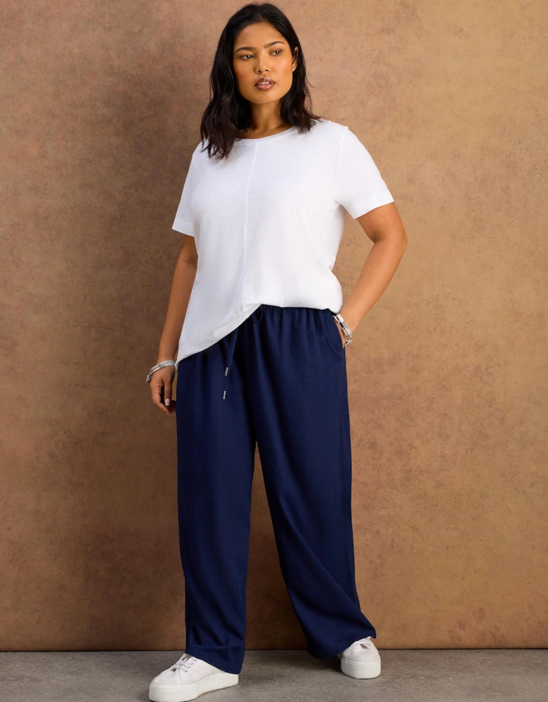 Petite Navy Linen Blend Drawstring Trousers