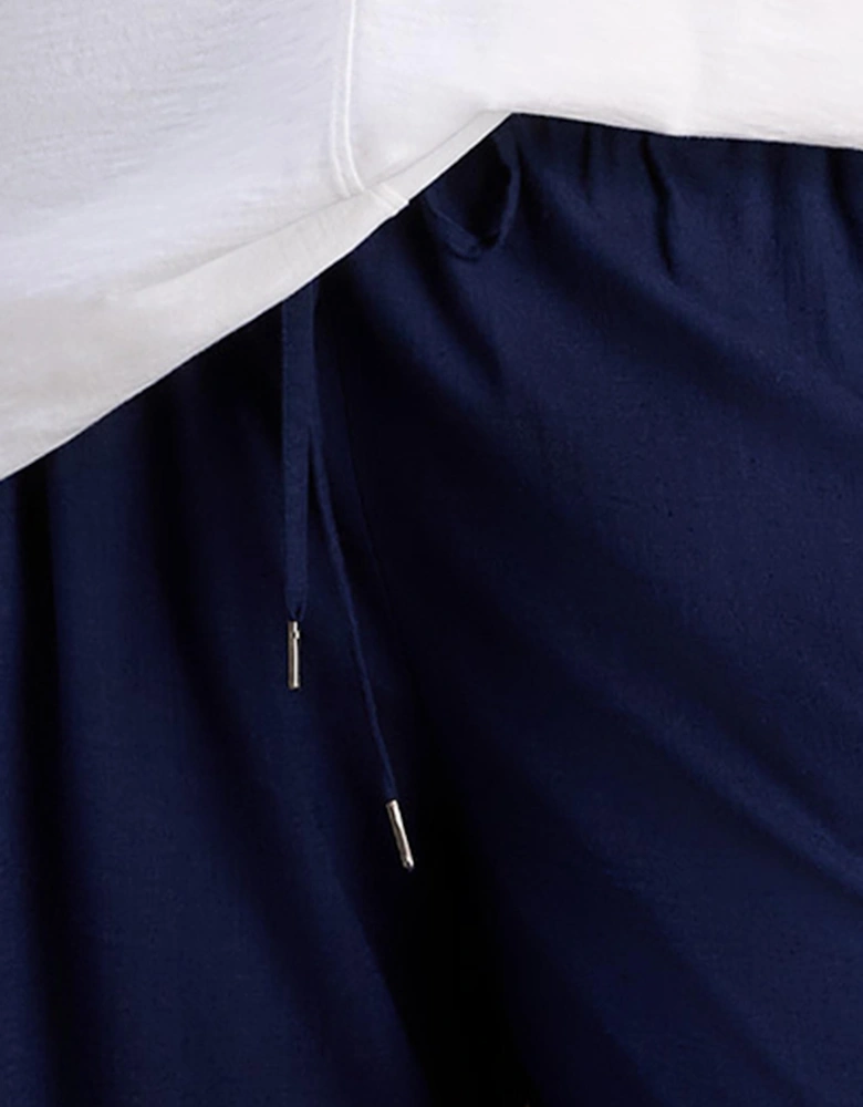 Petite Navy Linen Blend Drawstring Trousers
