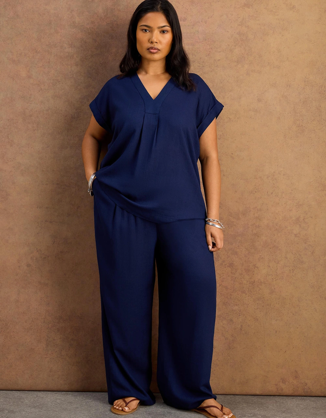 Petite Navy Linen Blend Drawstring Trousers