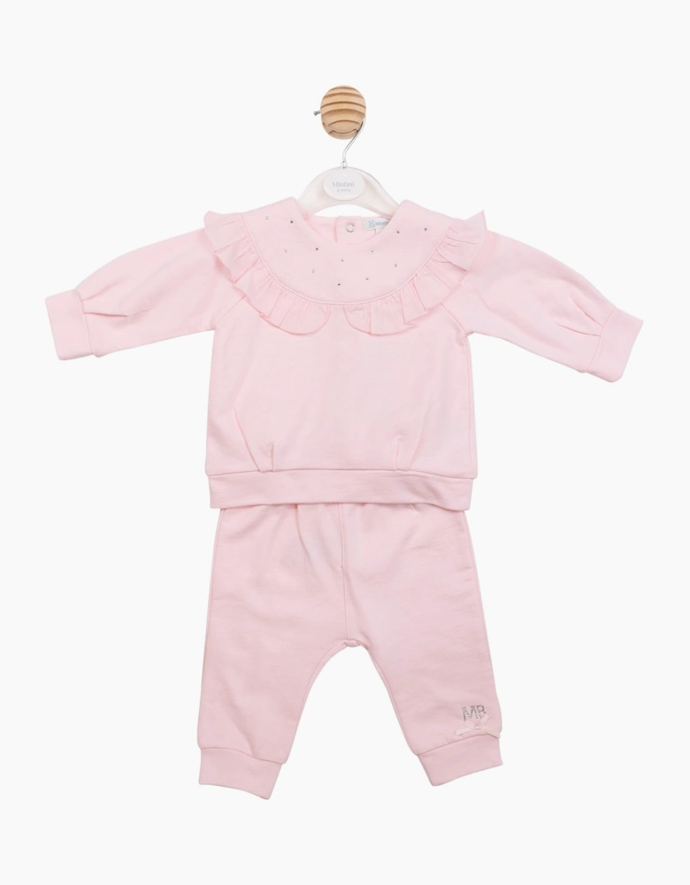 Girls Pale Pink Frilled Tracksuit
