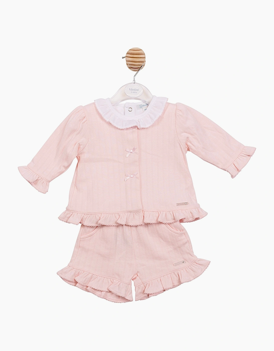 Girls Pale Pink 3 Piece Cardigan Short Set, 3 of 2