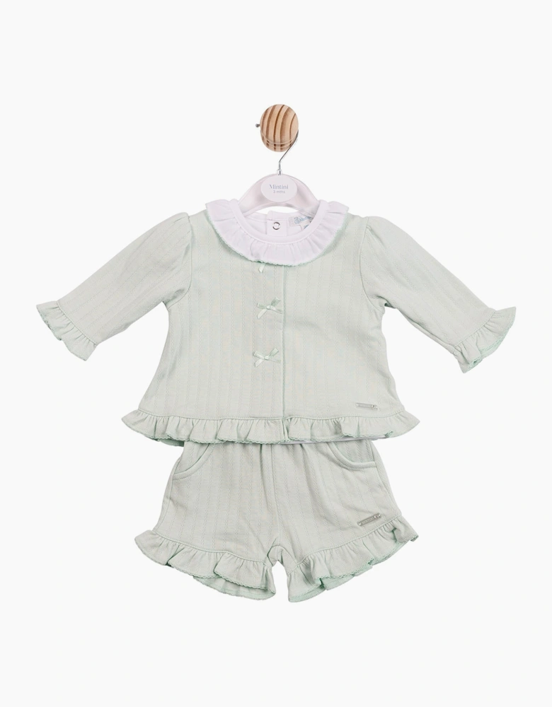 Girls Mint Green 3 Piece Cardigan Short Set