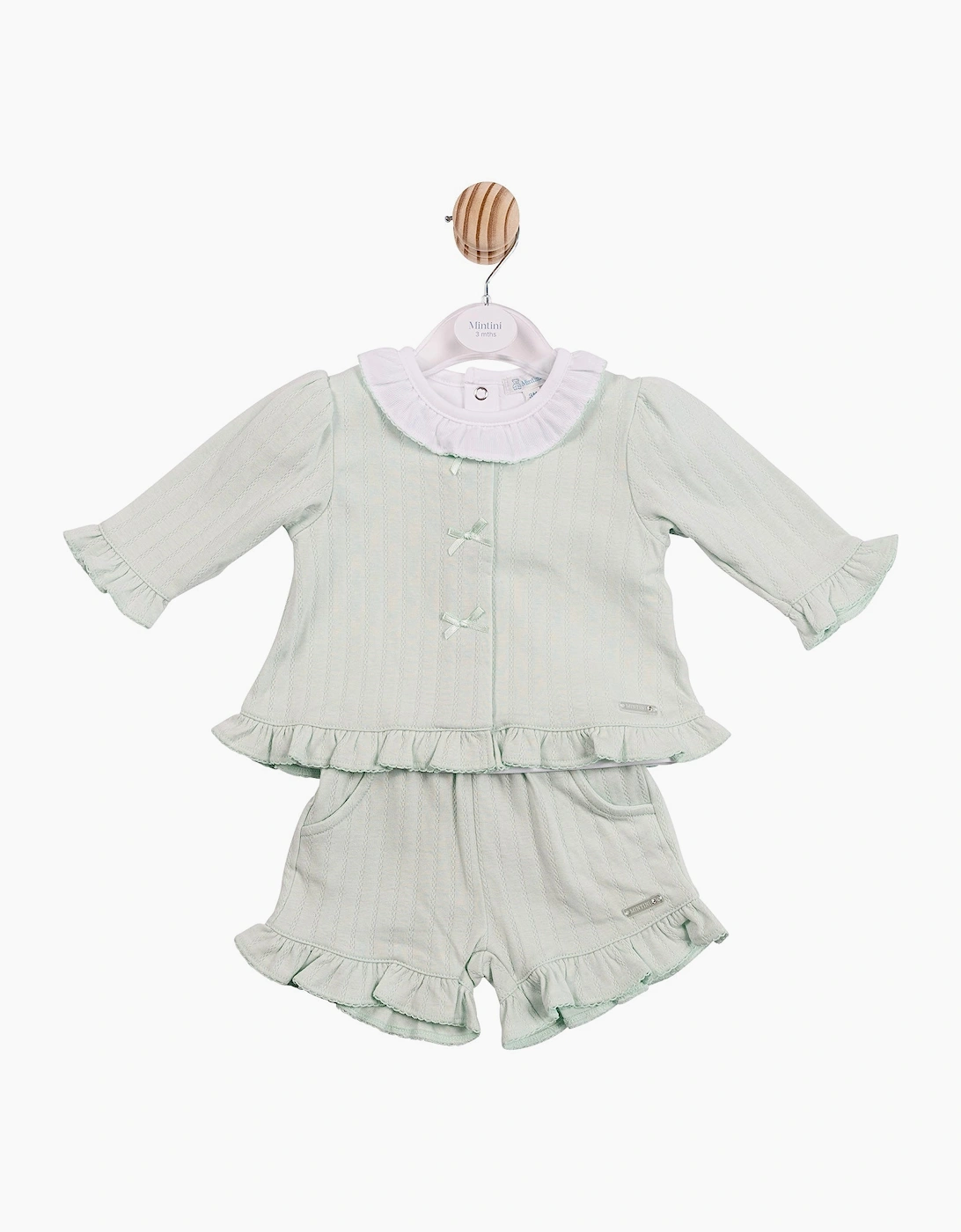 Girls Mint Green 3 Piece Cardigan Short Set, 3 of 2