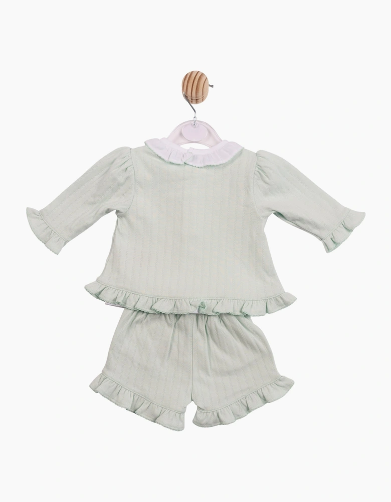 Girls Mint Green 3 Piece Cardigan Short Set