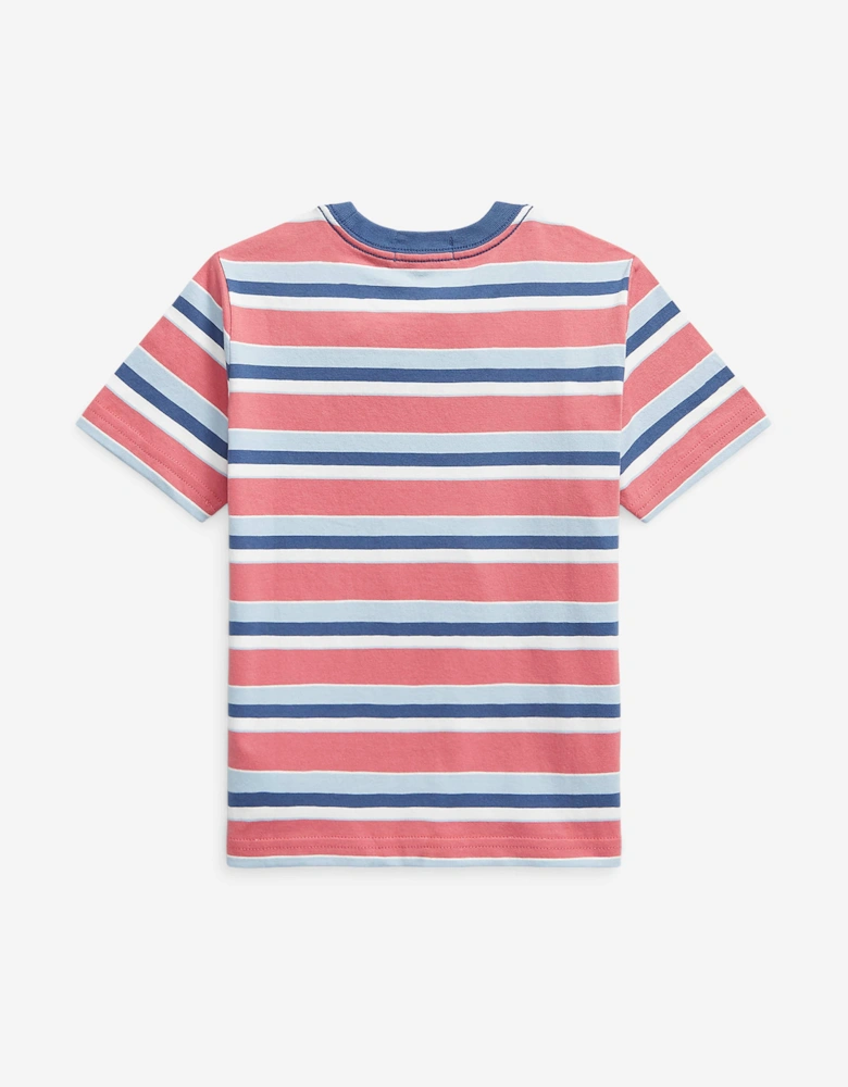 Ralph Lauren Boys Striped Logo T-Shirt in Pink