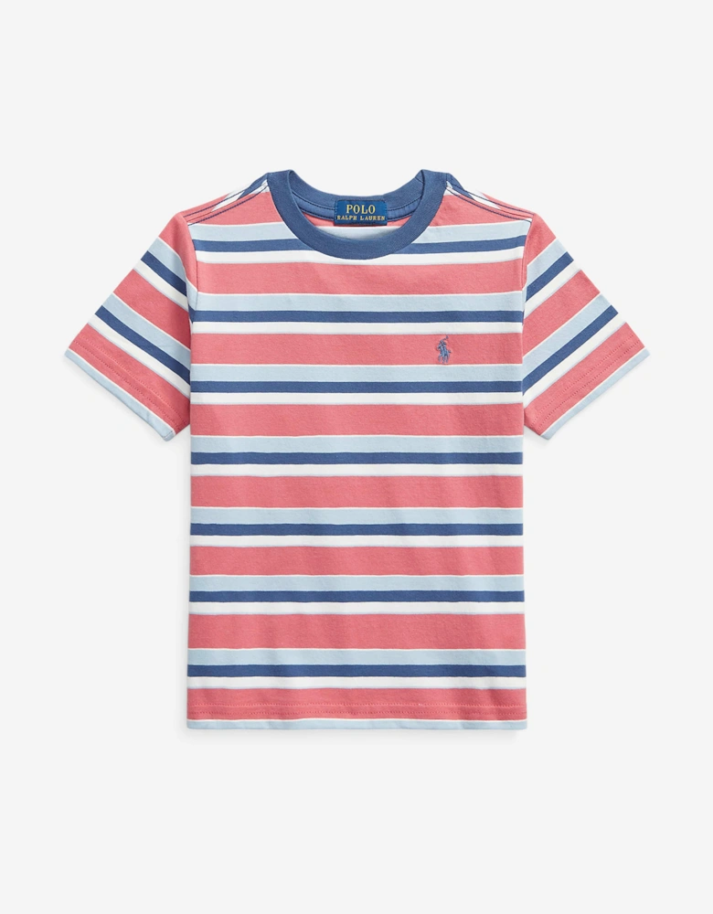 Ralph Lauren Boys Striped Logo T-Shirt in Pink
