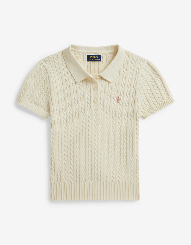 Ralph Lauren Girls Mini Cable Knit Polo Shirt in Ivory