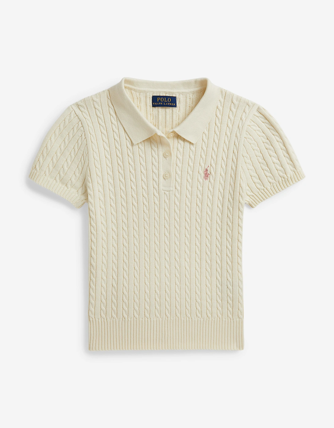 Ralph Lauren Girls Mini Cable Knit Polo Shirt in Ivory, 5 of 4