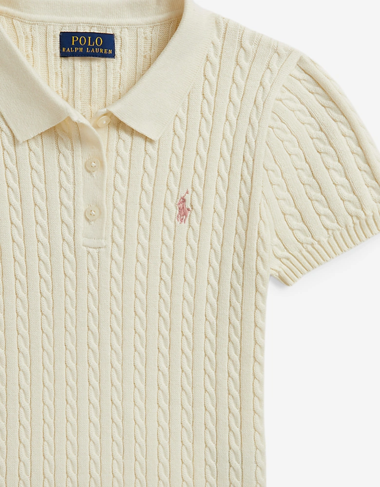 Ralph Lauren Girls Mini Cable Knit Polo Shirt in Ivory