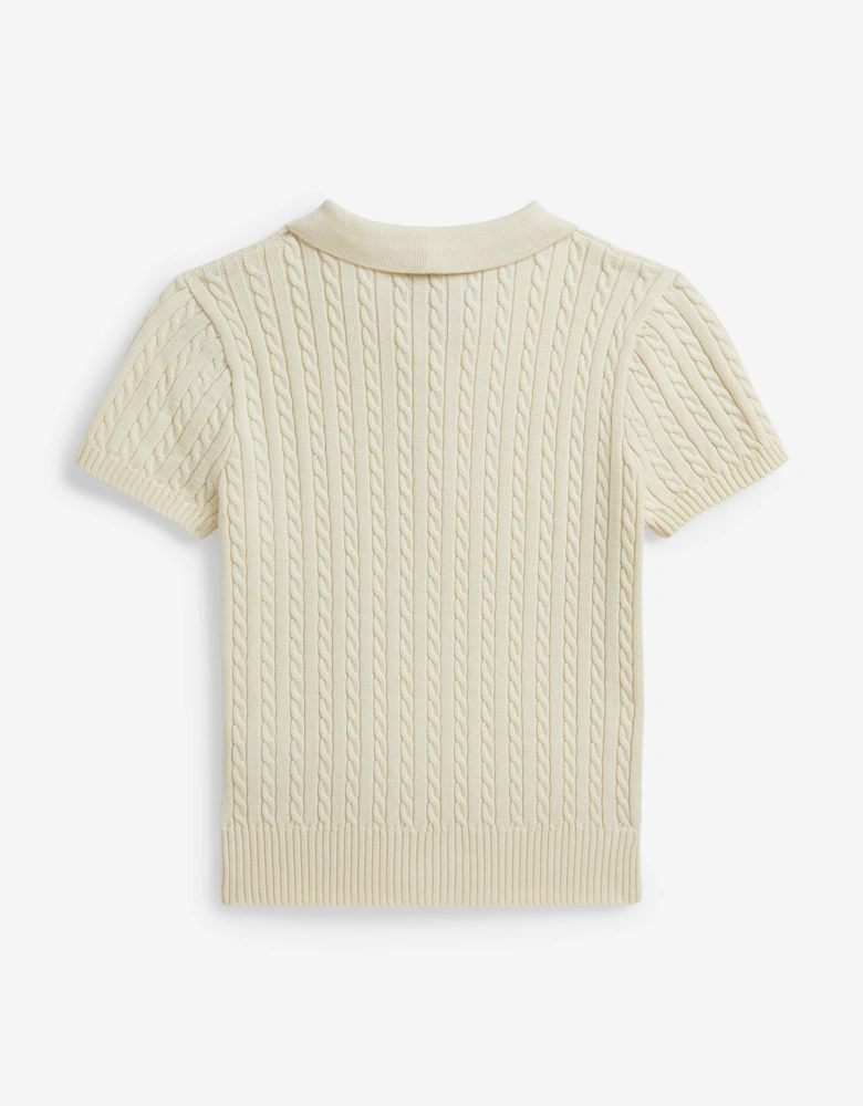 Ralph Lauren Girls Mini Cable Knit Polo Shirt in Ivory