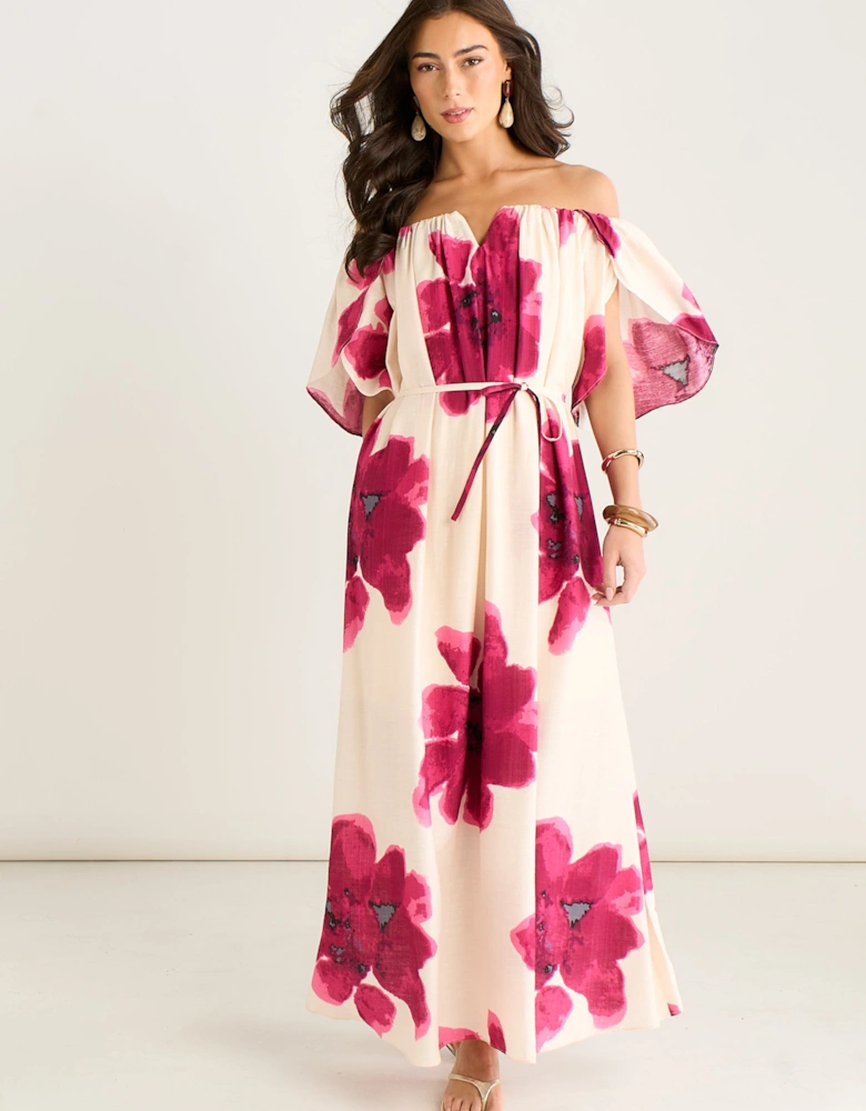 Pink Bardot Trapeze Maxi Dress