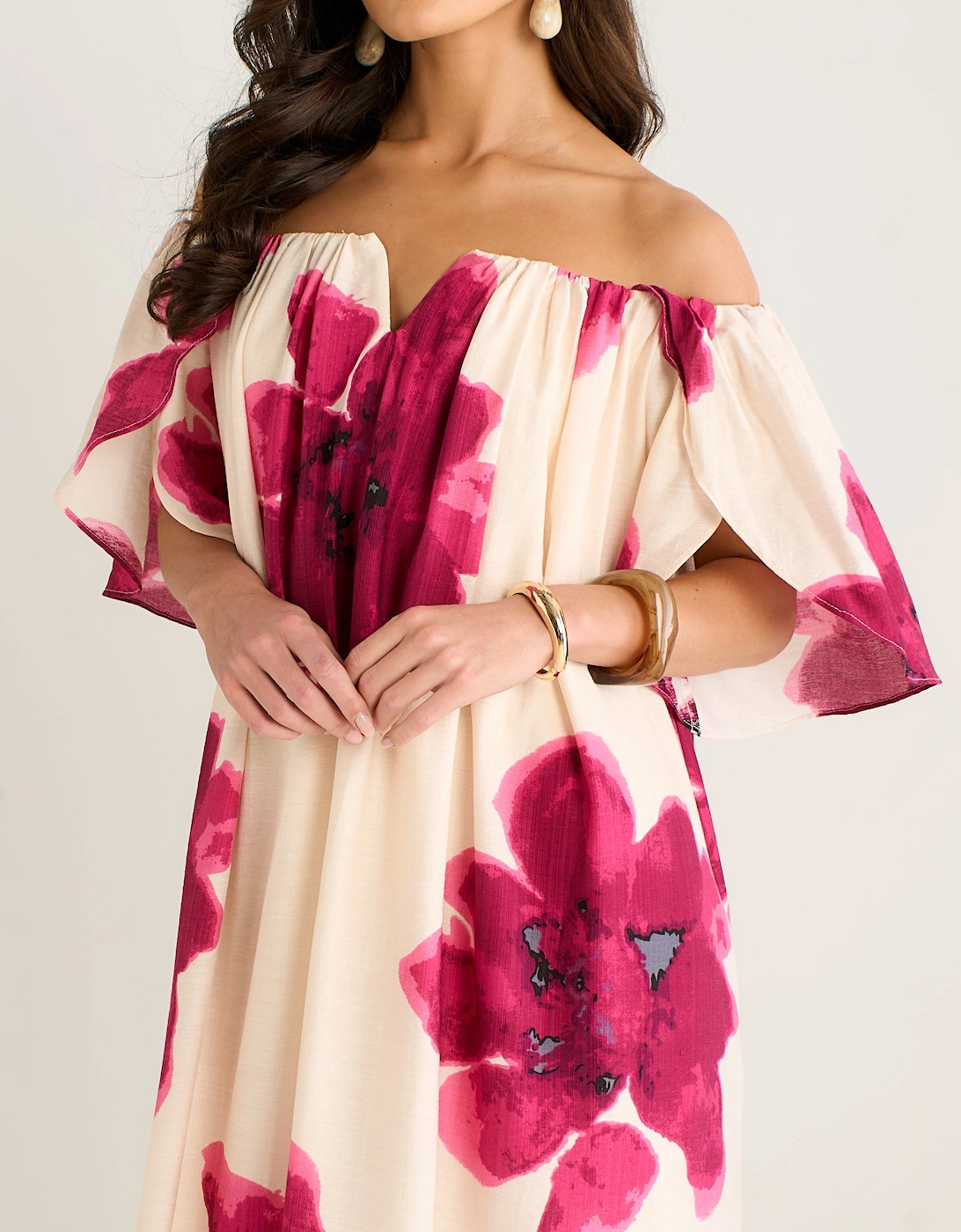 Pink Bardot Trapeze Maxi Dress
