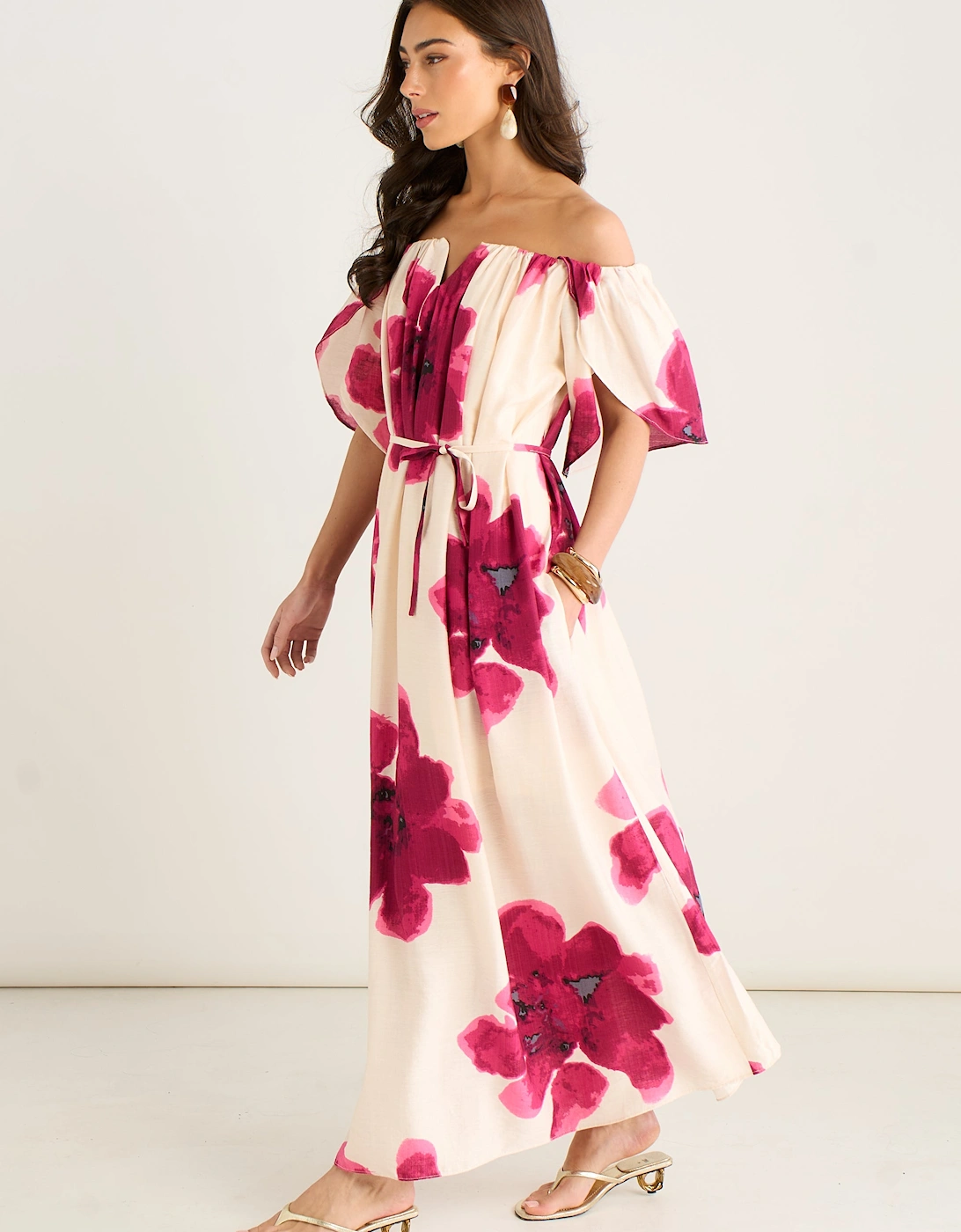 Pink Bardot Trapeze Maxi Dress