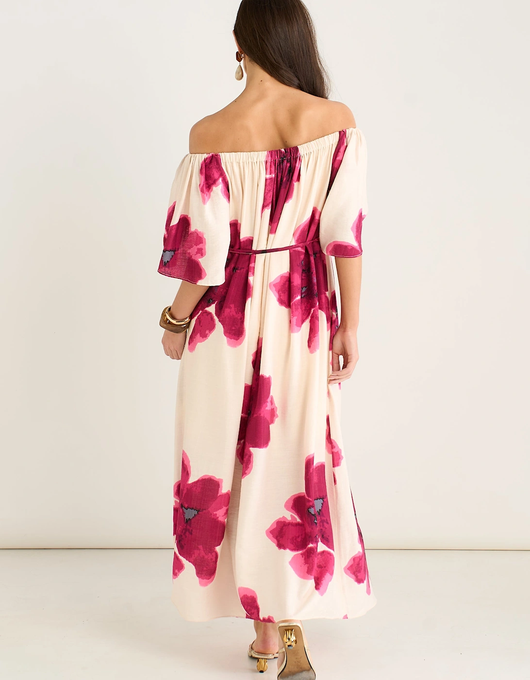 Pink Bardot Trapeze Maxi Dress