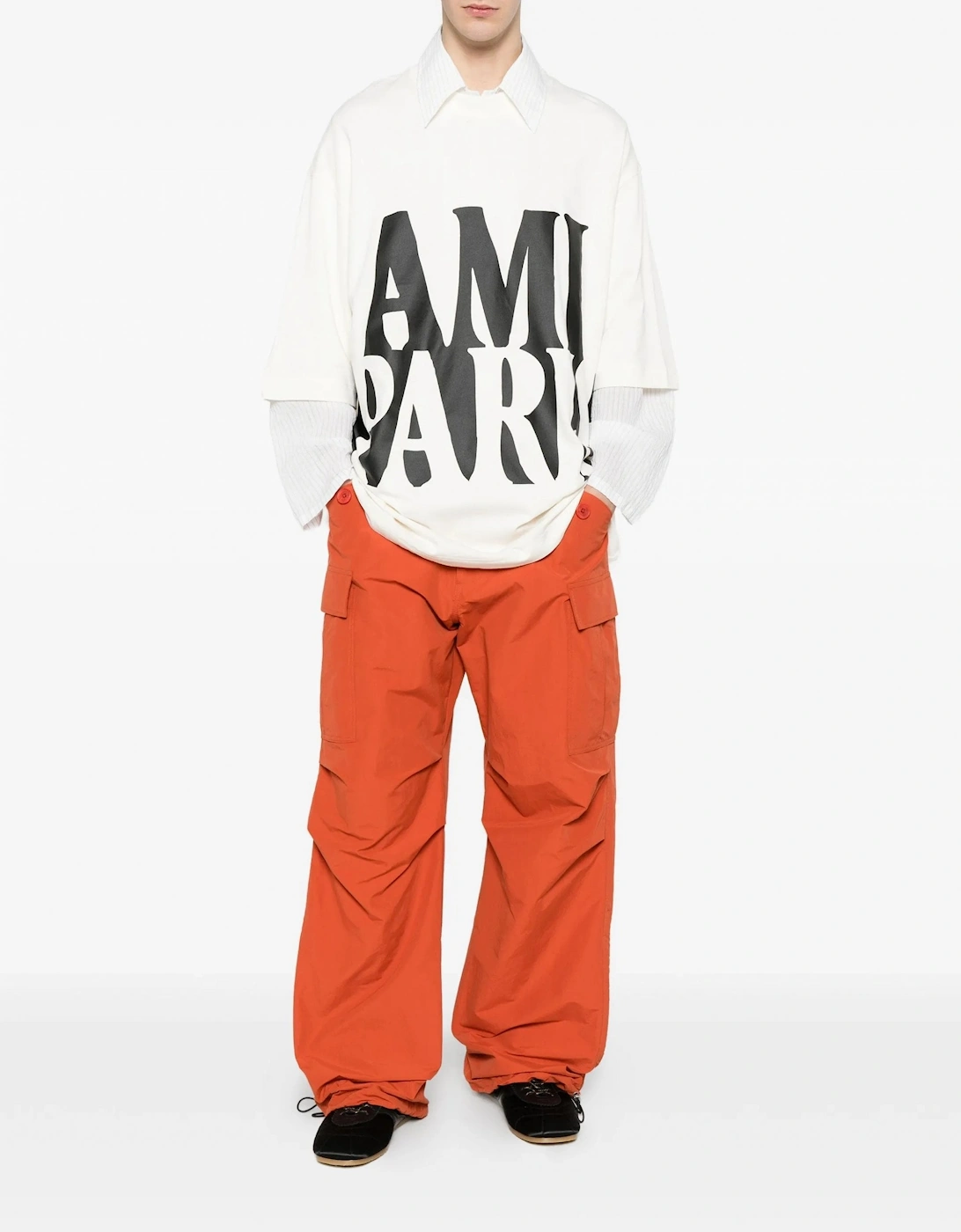 Oversized Ami Paris Print T-Shirt Cream
