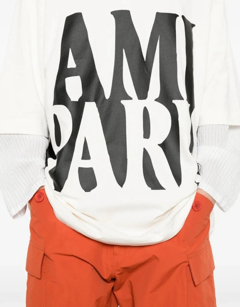 Oversized Ami Paris Print T-Shirt Cream